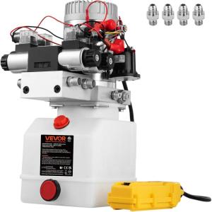 image:imageVEVOR Hydraulic Pump Double Acting 4 Way Hydraulic Power Unit Double Solenoid Hydraulic Power Pack 12V DC Hydraulic Power Pump with 45Liter Reservoir for Dump Trailer Car Lifting45 Quart