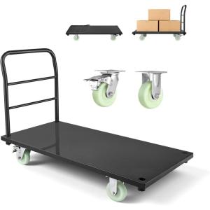 image:imageVEVOR Platform Truck 2000 lbs Capacity Steel Flatbed Cart 47 Length x 24 Width x 32 Height Flat Dolly Hand Trucks with 5 Nylon Casters HeavyDuty Utility Push Carts for Luggage Moving480  240  321in1220  610  815 mm