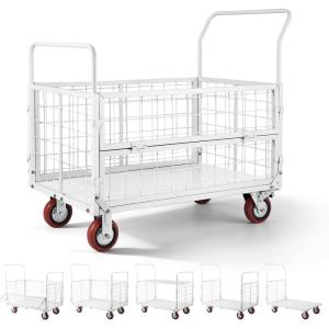 image:imageVEVOR Platform Truck 2000 lbs Capacity Steel Flatbed Cart 47 Length x 24 Width x 32 Height Flat Dolly Hand Trucks with 5 Nylon Casters HeavyDuty Utility Push Carts for Luggage Moving445  266  421in1130  675  1070 mm