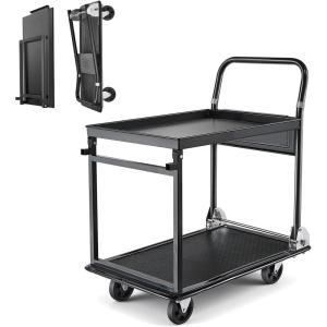 image:imageVEVOR Platform Truck 2000 lbs Capacity Steel Flatbed Cart 47 Length x 24 Width x 32 Height Flat Dolly Hand Trucks with 5 Nylon Casters HeavyDuty Utility Push Carts for Luggage Moving287  185  323 in  730  470  820 mm