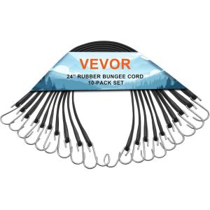 image:imageVEVOR Rubber Bungee Cords 50 Pack 21 Long Weatherproof Natural Rubber Tie Down Straps with Crimped S Hooks Heavy Duty Outdoor Tarp Straps for Securing Flatbed Trailers Canvases Cargo and More24inch 10pcs