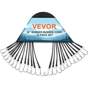 image:imageVEVOR Rubber Bungee Cords 50 Pack 21 Long Weatherproof Natural Rubber Tie Down Straps with Crimped S Hooks Heavy Duty Outdoor Tarp Straps for Securing Flatbed Trailers Canvases Cargo and More36inch 10pcs