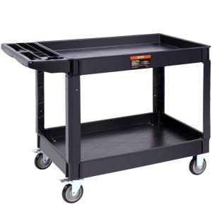 image:imageVEVOR Utility Service Cart 2 Shelf 550LBS Heavy Duty Plastic Rolling Utility Cart with 360 Swivel Wheels 2 with Brakes Large Lipped Shelf Ergonomic Storage Handle for WarehouseGarageCleaning