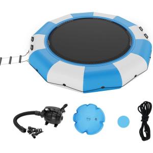 image:imageVEVOR Inflatable Water Bouncer 15ft Recreational Water Trampoline Portable Bounce Swim Platform with 3Step Ladder amp Electric Air Pump Kids Adults Floating Rebounder for Pool Lake Water Sports13ft Bluewhite