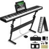 image:imageVEVOR 88 Folding Keyboard Bluetooth amp MIDI Portable Electronic Digital Foldable Piano with Stand Sustain Pedal Bag Touch Sensitive Keys Rechargeable for Beginners Teens Adults Black88 Key Black  with Stand