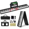 image:imageVEVOR 88 Folding Keyboard Bluetooth amp MIDI Portable Electronic Digital Foldable Piano with Stand Sustain Pedal Bag Touch Sensitive Keys Rechargeable for Beginners Teens Adults Black88 Key Black  with Headphones