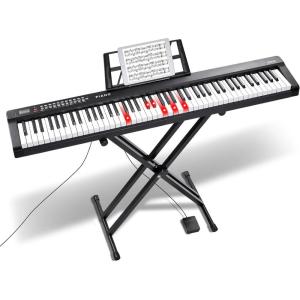 image:imageVEVOR 61 Key Digital Keyboard Piano 200 Tones 200 Rhythms Electric Portable Piano Keyboard Kit with 60 Demo Songs BuiltIn Dual Speakers Headphones Piano Stickers for Beginners LearningPiano 88 Key with Stand
