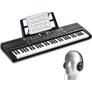 image:imageVEVOR 61 Key Digital Keyboard Piano 200 Tones 200 Rhythms Electric Portable Piano Keyboard Kit with 60 Demo Songs BuiltIn Dual Speakers Headphones Piano Stickers for Beginners LearningPiano 61 Key