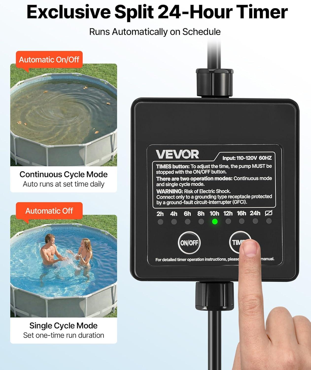 image:imageVEVOR FlashPure Sand Filter Pump 12 in for Above Ground Pool 05 HP 3000 GPH Swimming Pool Filter System with Timer 6X Faster Filtration Media Installed LeakResistant Ready to Use Out of Box12 Inch  05 Hp  3000 Gph
