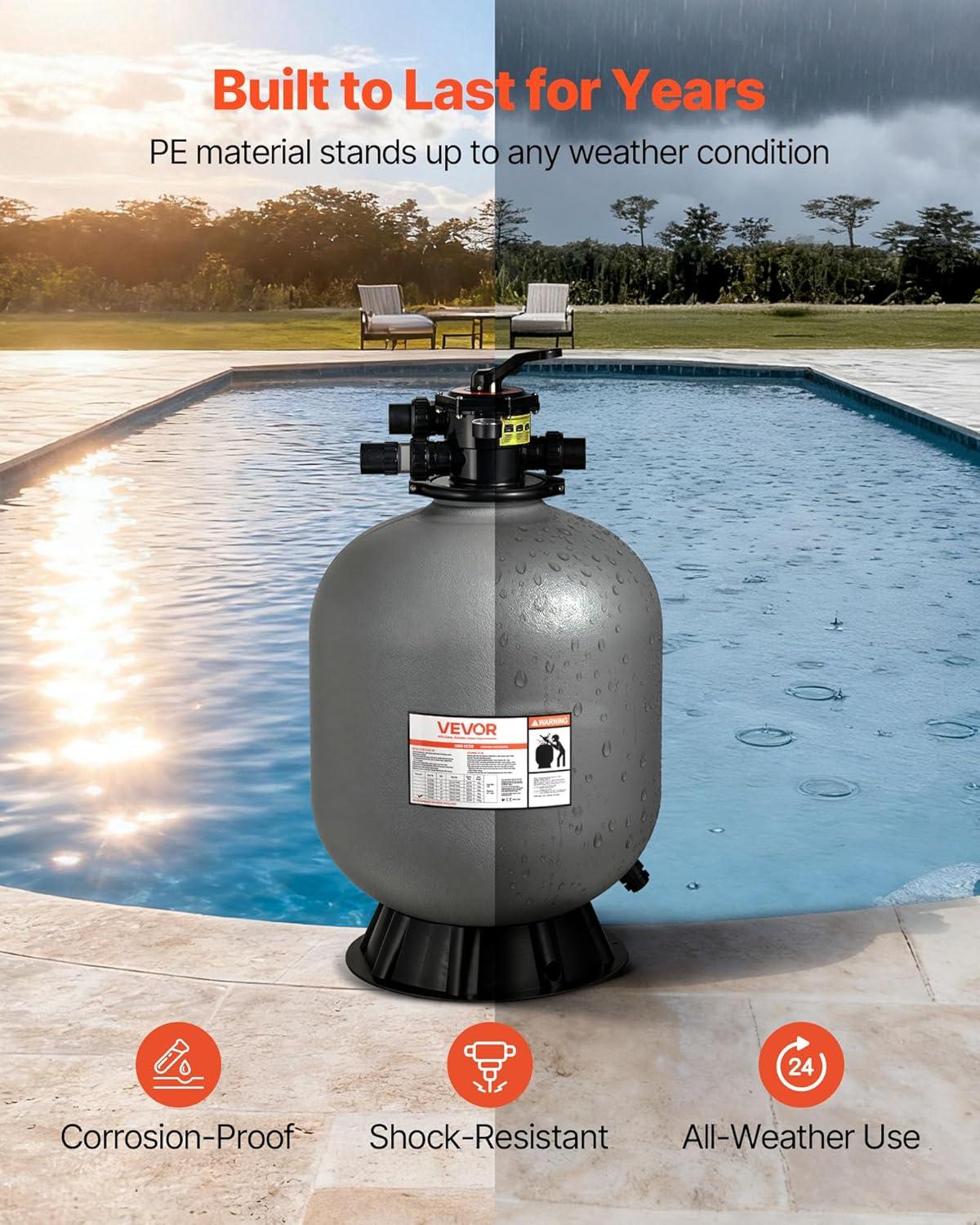 image:imageVEVOR Sand Filter 24Inch 65 GPM Above Inground Swimming Pool Sand Filter System with 7Way MultiPort Valve Backwash Rinse Recirculate Waste Winter Closed Modes for Above In Ground Pools24inch