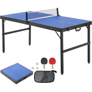 image:imageVEVOR Ping Pong Table MidSize Table Tennis Game Indoor MDF Table Tennis Table Foldable Portable Complete Ping Pong Table Set with Net 2 Paddles 3 Balls Carry Bag Handle No Assembly Required
