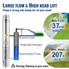 image:imageVEVOR Deep Well Submersible Pump 1HP 115V60Hz 37gpm Flow 207ft Head with 33ft Electric Cord 4 Stainless Steel Water Pump for Industrial IrrigationampHome Use IP68 Waterproof Grade1HP115V