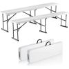 image:imageVEVOR Plastic Folding Bench 6ft Portable Folding Bench Smooth High Density Polyethylene Waterproof Outdoor Bench Picnic Camping Table with Handle for Garden Soccer Playtime White 2 PackWhite