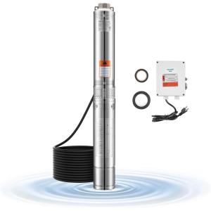 image:imageVEVOR Deep Well Submersible Pump 1 HP Output Power 115V 317 GPM Flow 207 ft Head with 3281 ft Cord External Control Box Stainless Steel Water Pump for Industrial Irrigation and Home Use IP681HP115V w control box