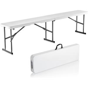 image:imageVEVOR Plastic Folding Bench 6ft Portable Folding Bench Smooth High Density Polyethylene Waterproof Outdoor Bench Picnic Camping Table with Handle for Garden Soccer Playtime Black 1 PackWhite