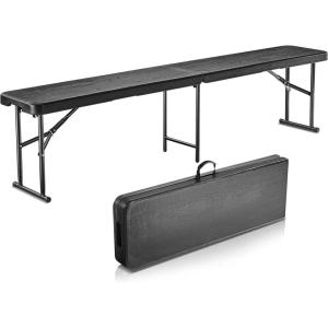 image:imageVEVOR Plastic Folding Bench 6ft Portable Folding Bench Smooth High Density Polyethylene Waterproof Outdoor Bench Picnic Camping Table with Handle for Garden Soccer Playtime Black 1 PackBlack