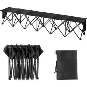 image:imageVEVOR Portable Folding Bench 6 Seats Foldable Sideline Bench Outdoor Camping Bench Chairs with Carry Bag Team Sport Sideline Benches for Football Camping Fishing No Assembly Instant SeatingNo Backrest or Canopy  6 Seats