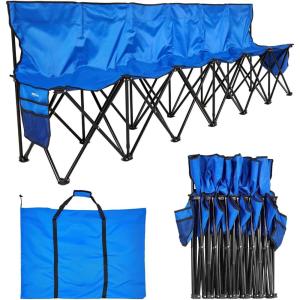 image:imageVEVOR Portable Folding Bench 8 Seats Foldable Sideline Bench Outdoor Camping Bench Chair with Carry Bag amp Backrest Team Sport Sideline Bench for Football Fishing No Assembly Instant Seating BlackBlue