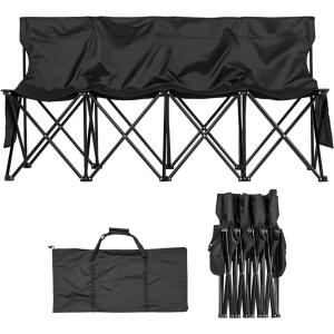 image:imageVEVOR Portable Folding Bench 8 Seats Foldable Sideline Bench Outdoor Camping Bench Chair with Carry Bag amp Backrest Team Sport Sideline Bench for Football Fishing No Assembly Instant Seating BlackBlack