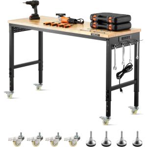 image:imageVEVOR Adjustable Workbench 48 x 20inch Heavy Duty Work Bench with 285383 Inches Height Adjustment 2000 lbs Capacity Garage Workbench with Power Outlets Suitable for Office Garage WorkshopRubber PadUniversal Wheels60x22