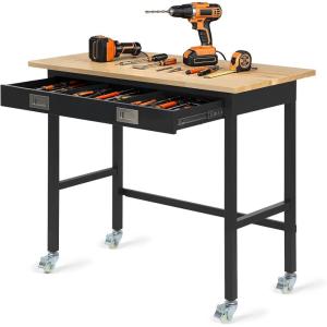 image:imageVEVOR Adjustable Workbench 48 x 20inch Heavy Duty Work Bench with 285383 Inches Height Adjustment 2000 lbs Capacity Garage Workbench with Power Outlets Suitable for Office Garage WorkshopDrawer StorageWheels48x244x374