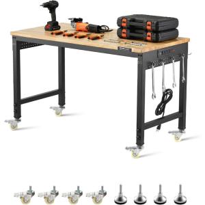 image:imageVEVOR Adjustable Workbench 48 x 20inch Heavy Duty Work Bench with 285383 Inches Height Adjustment 2000 lbs Capacity Garage Workbench with Power Outlets Suitable for Office Garage WorkshopRubber PadUniversal Wheels48x24
