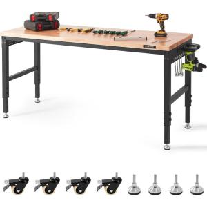 image:imageVEVOR Adjustable Workbench 48 x 20inch Heavy Duty Work Bench with 285383 Inches Height Adjustment 2000 lbs Capacity Garage Workbench with Power Outlets Suitable for Office Garage WorkshopRubber PadUniversal Wheels72x25x395