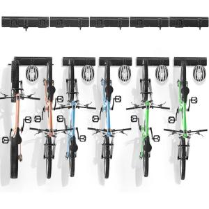 image:imageVEVOR Bike Storage Rack 6 Bike Racks and 3 Helmets Hooks Wall Mount Bike Storage Hanger Home amp Garage Organizer Customizable for Various Bike Sizes Adjustable Holder Holds Up to 300 lbs 48inchBike Storage Rack
