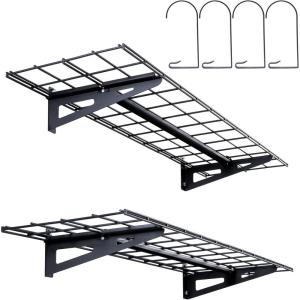 image:imageVEVOR Garage Shelving Wall Mounted 1 x 4 ft Heavy Duty Shelves 400 lbs Load Capacity Storage Rack Floating 2 Pack Suitable for Shop Shed Storage Black LL12481 x 4 ft