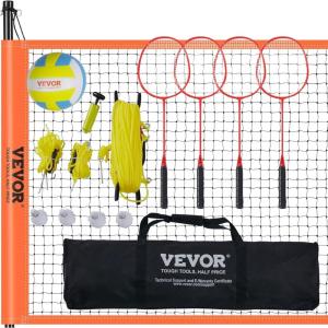image:imageVEVOR Volleyball and Badminton Set Outdoor Portable Badminton Net Adjustable Height Steel Poles Professional Combo Set with PVC Volleyball Pump Carrying Bag Easy Setup for Backyard Beach Lawn