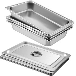 image:imageVEVOR 4 Pack Full Size Steam Table Pan4 Inch Deep 13L Capacity  Stainless Steel Food Container for Oven Hotel  AntiJam Design37 Deep  4 Pack