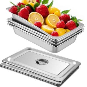 image:imageVEVOR 4 Pack Full Size Steam Table Pan4 Inch Deep 13L Capacity  Stainless Steel Food Container for Oven Hotel  AntiJam Design4 Deep  4 Pack  Thickened
