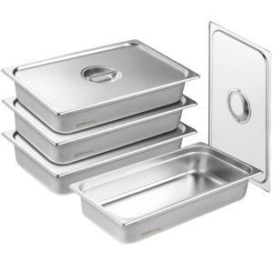 image:imageVEVOR 4 Pack Full Size Steam Table Pan4 Inch Deep 13L Capacity  Stainless Steel Food Container for Oven Hotel  AntiJam Design4 Deep  4 Pack  Upgrade