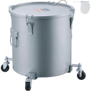 image:imageVEVOR Fryer Grease Bucket 8 Gal Oil Disposal Caddy Carbon Steel Fryer Oil Bucket with RustProof Coating Oil Transport Container with Lid Lock Clips Filter Bag for Hot Cooking Oil Filtering BlueSilver Gray