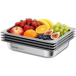 image:imageVEVOR Hotel Pan Full Size AntiJam Steam Pans 08mm Thick Stainless Steel 4Inch Deep Commercial Table Pan Catering Storage Food Pans for Industrial amp Scientific25 4 Pack