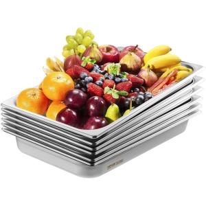 image:imageVEVOR Hotel Pan Full Size AntiJam Steam Pans 08mm Thick Stainless Steel 4Inch Deep Commercial Table Pan Catering Storage Food Pans for Industrial amp Scientific25 inch Deep 6 Pack