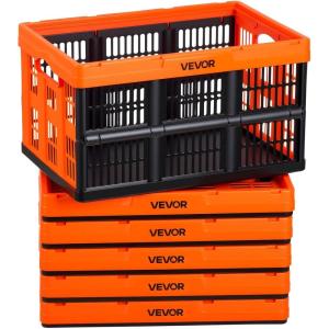 image:imageVEVOR 45L Collapsible Storage Bins with Lids 3 Packs Stackable Utility Crates with Handles Large Folding Containers for Organizing Tools Snacks Books Food Drinks Camping amp Transport45LOrange6PC