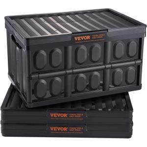 image:imageVEVOR 45L Collapsible Storage Bins with Lids 3 Packs Stackable Utility Crates with Handles Large Folding Containers for Organizing Tools Snacks Books Food Drinks Camping amp Transport45LBlack