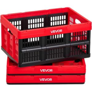 image:imageVEVOR 45L Collapsible Storage Bins with Lids 3 Packs Stackable Utility Crates with Handles Large Folding Containers for Organizing Tools Snacks Books Food Drinks Camping amp Transport32LRed3PC