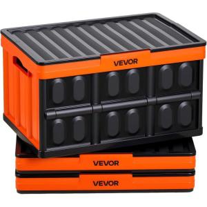 image:imageVEVOR Plastic Collapsible Storage Basket 45L 3 Packs Folding Stackable Storage ContainersBins with Handles Large Heavy Duty Containers for Clothes Toys Books Snack Shoes and Grocery Organizing45LOrange3PC