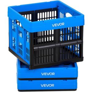image:imageVEVOR Plastic Collapsible Storage Basket 45L 3 Packs Folding Stackable Storage ContainersBins with Handles Large Heavy Duty Containers for Clothes Toys Books Snack Shoes and Grocery Organizing25LBlue3PC