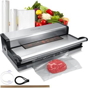 image:imageVEVOR Vacuum Sealer Machine Food Sealer MachineDry and Moist Food Storage Automatic and Manual Air Sealing System with Builtin Cutter with Seal Bag External Hose 90Kpa 130W Powerful Dual PumpVacuum Sealer 95Kpa