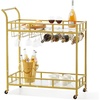 image:imageVEVOR Bar Cart Gold 3 Tiers Home Bar Serving Cart on Lockable Wheels Rolling Alcohol Cart with Tempered Glass Shelves Guardrail Wine Rack Modern Wine Cart for Home Kitchen Dining and Living RoomGold