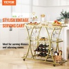 image:imageVEVOR Bar Cart Gold 3 Tiers Home Bar Serving Cart on Lockable Wheels Rolling Alcohol Cart with Tempered Glass Shelves Guardrail Wine Rack Modern Wine Cart for Home Kitchen Dining and Living RoomGold