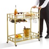 image:imageVEVOR Bar Cart Gold 3 Tiers Home Bar Serving Cart on Lockable Wheels Rolling Alcohol Cart with Tempered Glass Shelves Guardrail Wine Rack Modern Wine Cart for Home Kitchen Dining and Living RoomGold