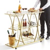 image:imageVEVOR Bar Cart Gold 3 Tiers Home Bar Serving Cart on Lockable Wheels Rolling Alcohol Cart with Tempered Glass Shelves Guardrail Wine Rack Modern Wine Cart for Home Kitchen Dining and Living RoomGold