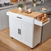 image:imageVEVOR Kitchen Island Cart with Solid Wood Top 354 Width Mobile Carts with Storage Cabinet Rolling Kitchen Table with Spice Rack Towel Rack and Drawer Portable Islands on Wheels White354 W Drop Leaf