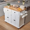 image:imageVEVOR Kitchen Island Cart with Solid Wood Top 354 Width Mobile Carts with Storage Cabinet Rolling Kitchen Table with Spice Rack Towel Rack and Drawer Portable Islands on Wheels White354 W