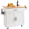 image:imageVEVOR Kitchen Island Cart with Solid Wood Top 354 Width Mobile Carts with Storage Cabinet Rolling Kitchen Table with Spice Rack Towel Rack and Drawer Portable Islands on Wheels White354 W Drop Leaf