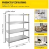 image:imageVEVOR Storage Shelf 5Tier Storage Shelving Unit Stainless Steel Garage Shelf Heavy Duty Storage Shelving 1650 Lbs Total Capacity with Adjustable Height4Tier 47x185x60